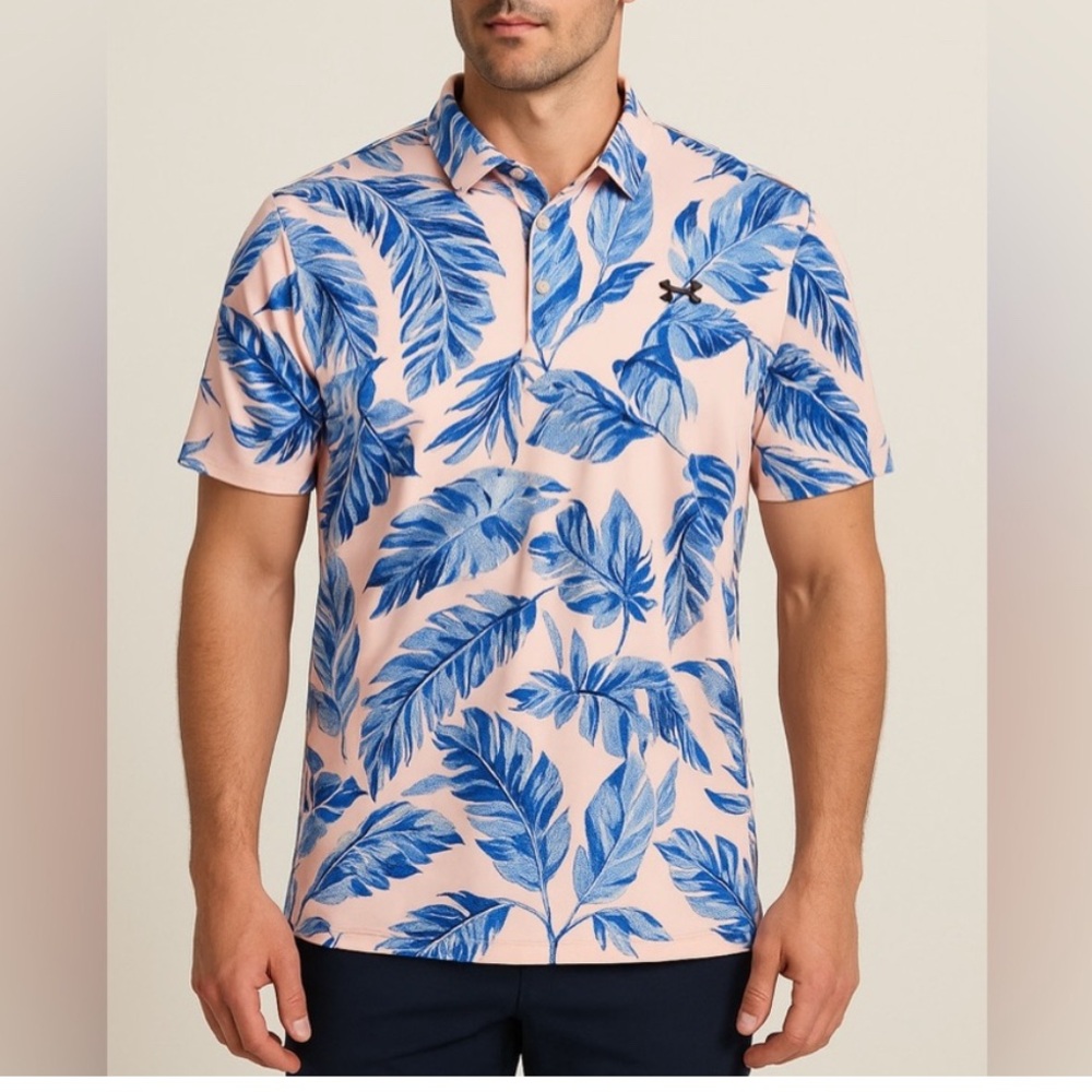 Under Armour Blue and Cream Polo golf shirt tropical
